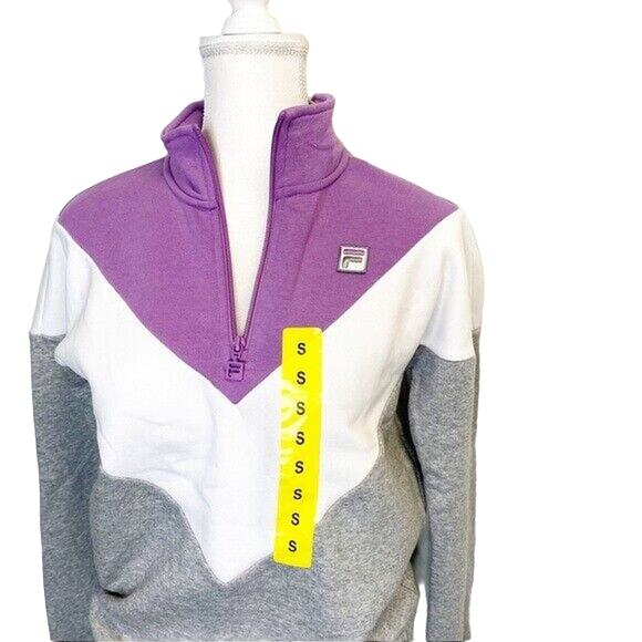 Fila colorblock patterns bomber jacket white purple sz S 1/2 zip stand collar - Picture 5 of 14